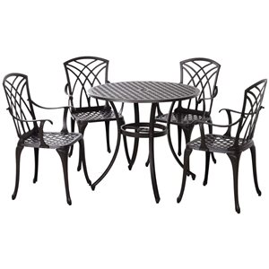 Outsunny 5-Piece Brown Cast Aluminium Outdoor Dining Set w/ Round Table