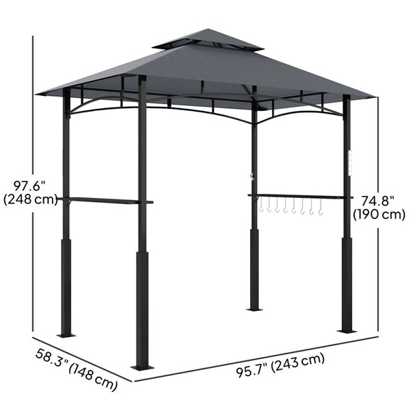Outsunny Dark Grey 8 x 5-ft Metal Grill Canopy Gazebo