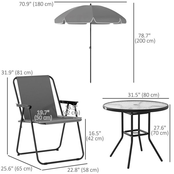 Outsunny 6-Piece Grey Metal Frame Folding Patio Dining Set w/ Umbrella
