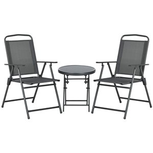 Outsunny 3-Piece Charcoal Grey Metal Frame Foldable Outdoor Bistro Set