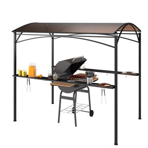Outsunny Brown 8 x 5-ft Metal PVC Hardtop Grill Canopy Gazebo