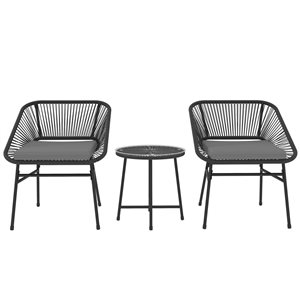 Outsunny 3-Piece Black Rattan Metal Frame Bistro Set Patio Set w/ Cushions