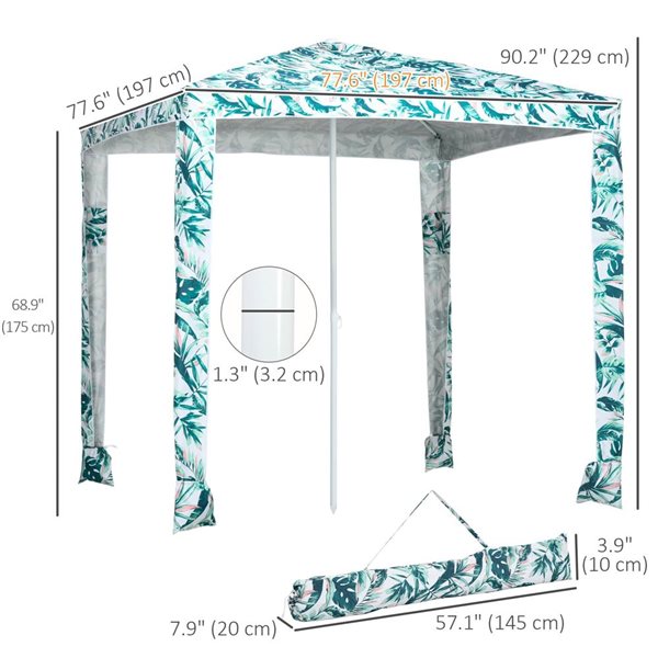 Outsunny 6.5-ft W Green Square Beach Umbrella w/ Sandbags