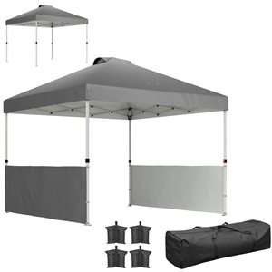 Outsunny Dark Grey 10 x 10-ft Metal Pop Up Canopy Tent w/ 2 Half Sidewalls