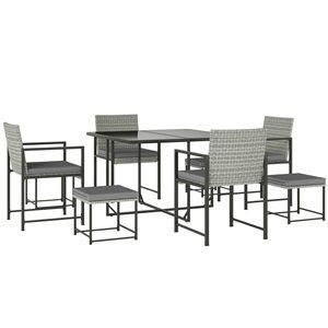 Outsunny 9-Piece Light Grey Wicker Metal Frame Patio Dining Set w/ 4 Armchairs and 4 Stools