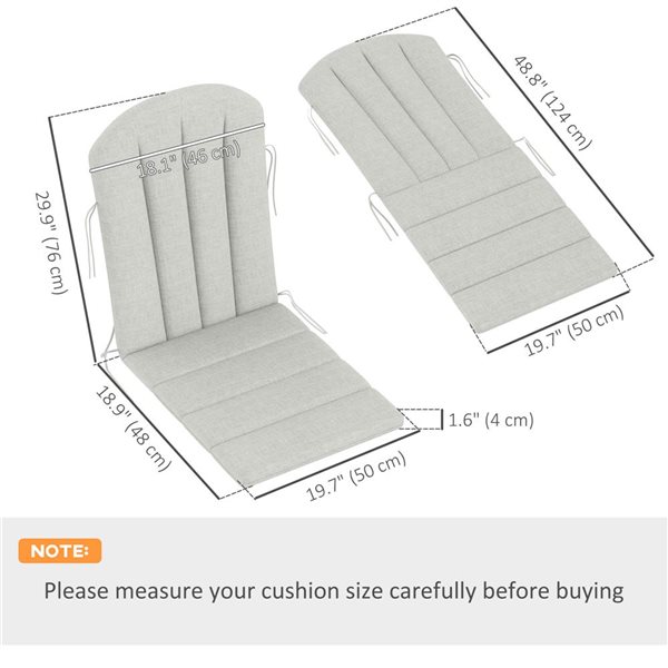 Outsunny 2-Piece Light Grey Adirondack Chair Cushion w/ Ties