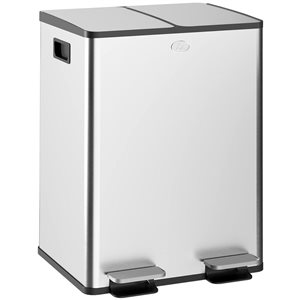HomCom Silver 2 x 20 Liter Dual Garbage Can with Soft Close Lid