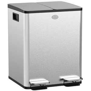 HomCom Silver 2 x 20 Liter Dual Garbage Can with Soft Close Lid
