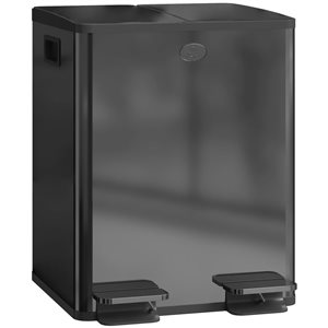 HomCom Black 2 x 20 Liter Dual Garbage Can with Soft Close Lid