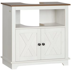 kleankin 11.8 x 23.6 x 23.6-in White Pedestal Sink Bathroom Vanity with Storage Cabinet