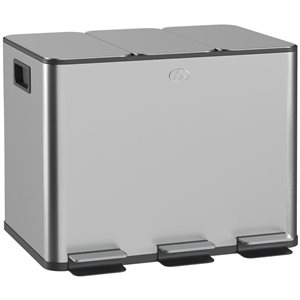 HomCom Silver 3 x 20L Triple Garbage Can with Soft Close Lid