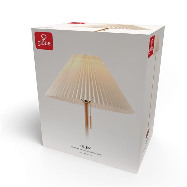 Globe Electric 62-in H Wood-Toned Finish Floor Lamp with Pleated Fabric Shade