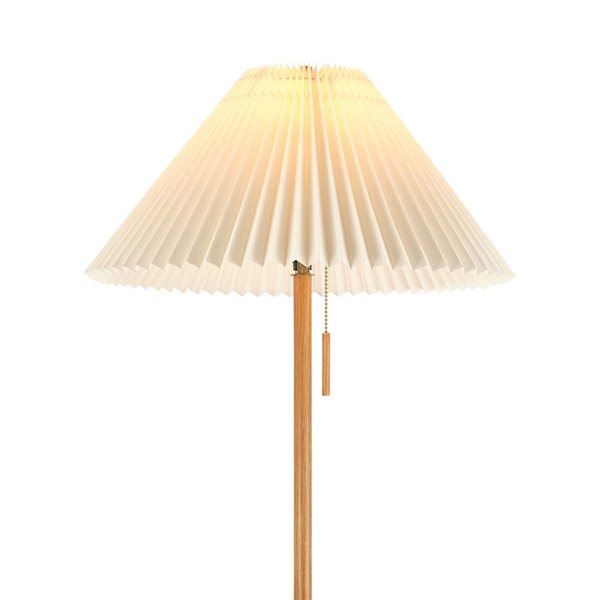Globe Electric 62-in H Wood-Toned Finish Floor Lamp with Pleated Fabric Shade