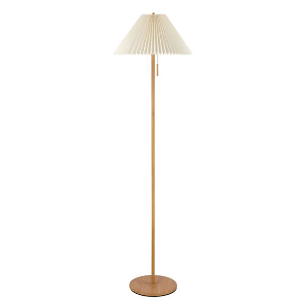 Globe Electric 62-in H Wood-Toned Finish Floor Lamp with Pleated Fabric Shade