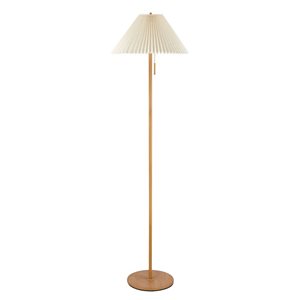Globe Electric 62-in H Wood-Toned Finish Floor Lamp with Pleated Fabric Shade
