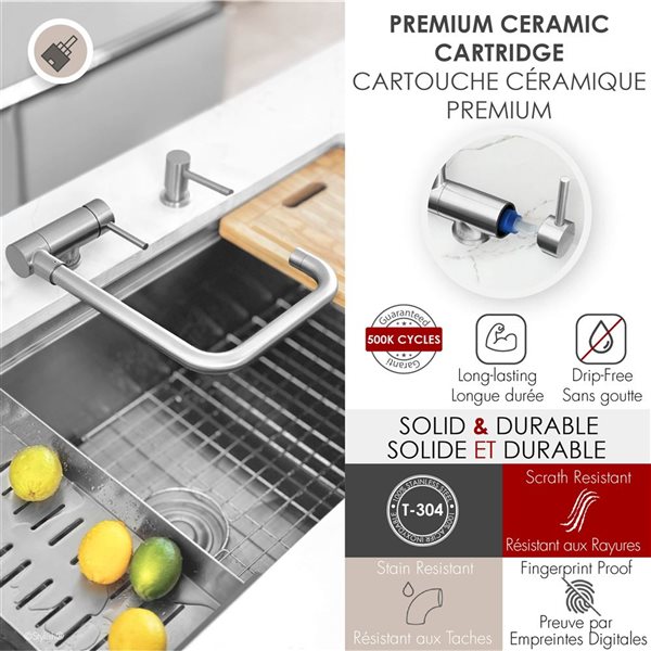Stylish Brushed Stainless Steel 1 Lever Handle Deck-Mount High-Arc Foldable Kitchen Faucet
