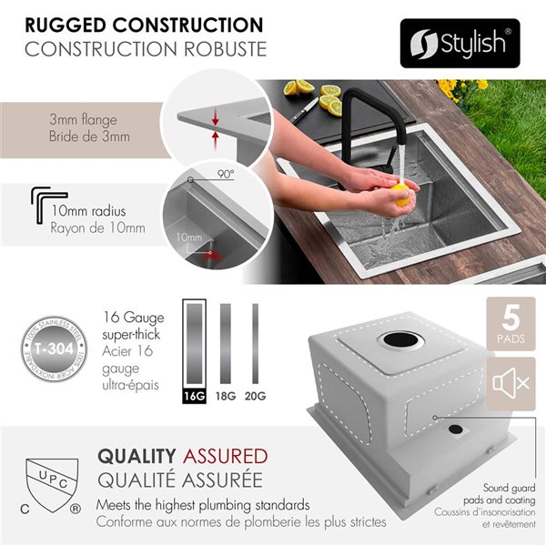 Stylish Elevare 20-in Stainless Steel 1-Hole Drop-In Single Utility Sink w/ Dura-Tek Finish