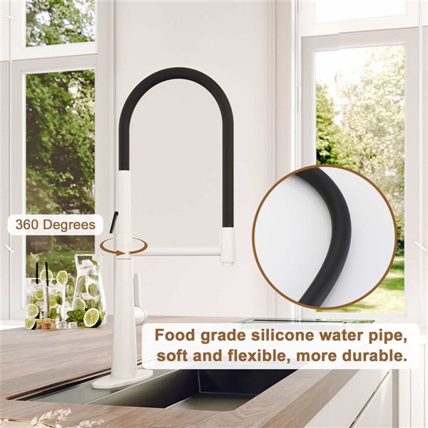 Clihome 1.8 GPM 1-Handle Pull-Out Kitchen Faucet - Matte White