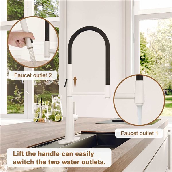 Clihome 1.8 GPM 1-Handle Pull-Out Kitchen Faucet - Matte White