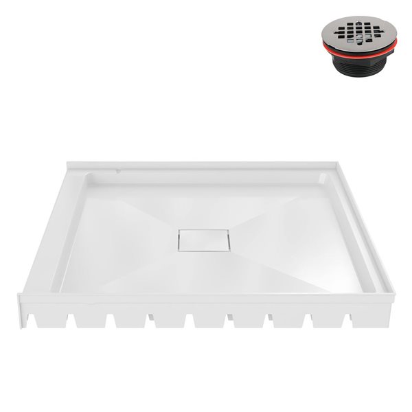 Streamline 36 x 36-in Polypropylene Alcove Shower Base w/ Included Centre Drain - Glossy White