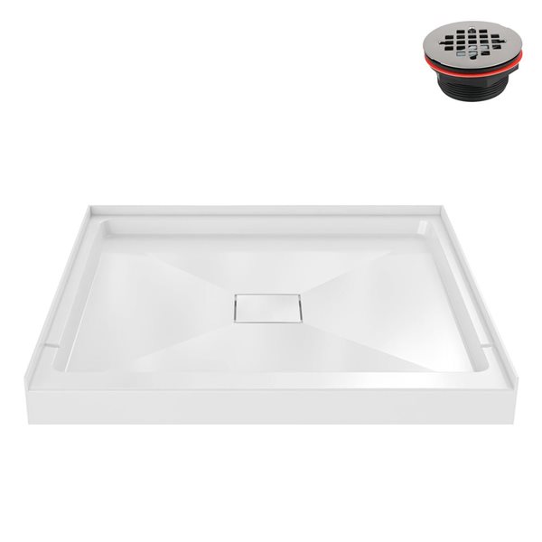 Streamline 36 x 36-in Polypropylene Alcove Shower Base w/ Included Centre Drain - Glossy White