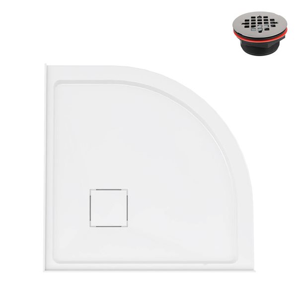 Streamline 32 x 32-in Polypropylene Round Corner Shower Base w/ Included Centre Drain - Glossy White