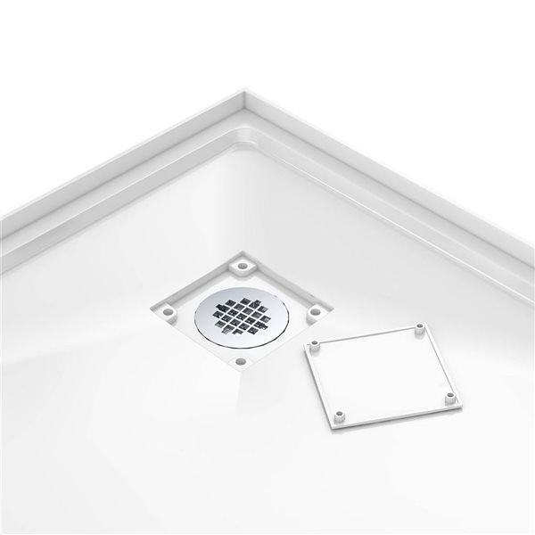 Streamline 32 x 32-in Polypropylene Round Corner Shower Base w/ Included Centre Drain - Glossy White