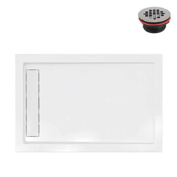 Streamline 48 x 32-in Polypropylene Alcove Shower Base w/ Included Right Drain - Glossy White