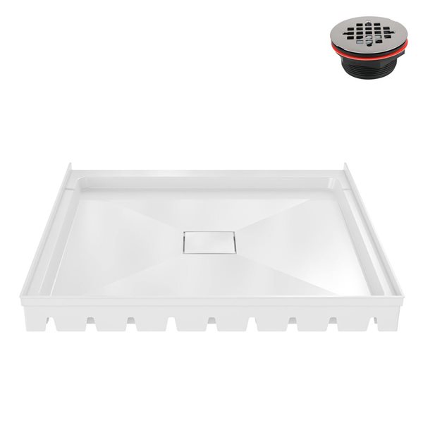 Streamline 32 x 32-in Polypropylene Alcove Shower Base w/ Included Centre Drain - Glossy White