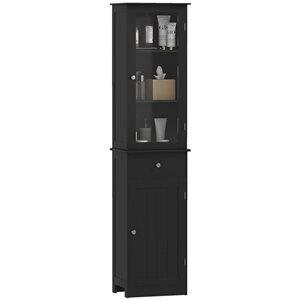 kleankin 11 D x 16 W x 68-in H Black MDF Freestanding Slim Bathroom Storage Cabinet w/ Shelves and Drawer