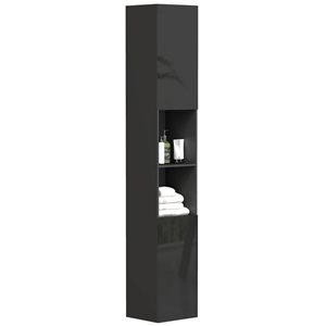 kleankin 12 D x 12 W x 72-in H Black Particleboard Freestanding High Gloss Bathroom Cabinet w/ Door and Shelves