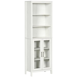 kleankin 12 D x 21 W x 64-in H Cream White Particleboard Freestanding Bathroom Cabinet w/ Glass Doors and Shelves