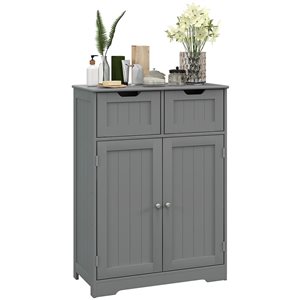 kleankin 12 D x 24 W x 32-in H Grey MDF Freestanding Bathroom Cabinet w/ 2 Drawers and Adjustable Shelf
