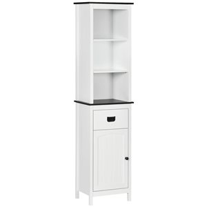 kleankin 12 D x 16 W x 63-in H White MDF Freestanding Tall Bathroom Storage Cabinet w/ Drawer