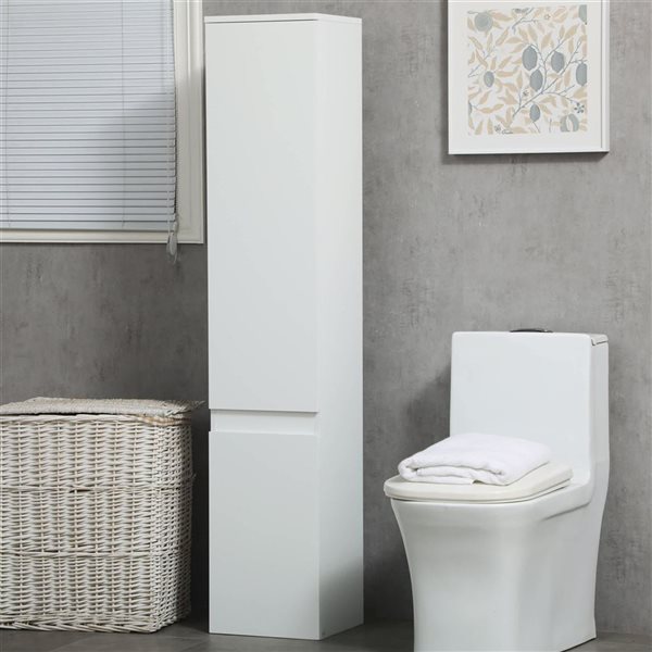 kleankin 11 D x 12 W x 60-in H White MDF Freestanding Slim Bathroom Storage Cabinet w/ Adjustable Shelves