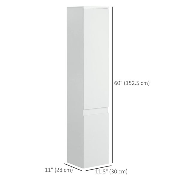 kleankin 11 D x 12 W x 60-in H White MDF Freestanding Slim Bathroom Storage Cabinet w/ Adjustable Shelves
