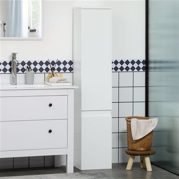 kleankin 11 D x 12 W x 60-in H White MDF Freestanding Slim Bathroom Storage Cabinet w/ Adjustable Shelves