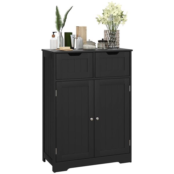 kleankin 12 D x 24 W x 32-in H Black MDF Freestanding Bathroom Cabinet w/ 2 Drawers and Adjustable Shelf