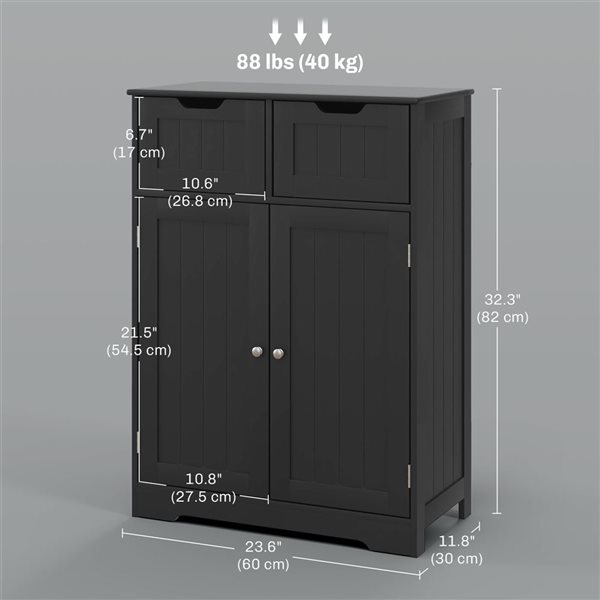 kleankin 12 D x 24 W x 32-in H Black MDF Freestanding Bathroom Cabinet w/ 2 Drawers and Adjustable Shelf