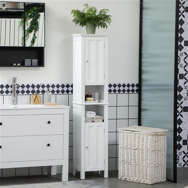 kleankin 12 D x 14 W x 62-in H White MDF Freestanding Tall Bathroom Storage Cabinet w/ Shelves