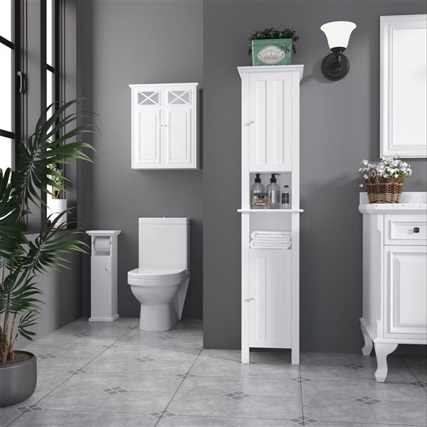 kleankin 12 D x 14 W x 62-in H White MDF Freestanding Tall Bathroom Storage Cabinet w/ Shelves