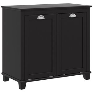 Armoire de rangement panier à linge inclinable HomCom en composite de bois noir à deux compartiments