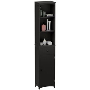 HOMCOM 9 D x 13 W x 67-in H Black MDF Freestanding Bathroom Storage Cabinet w/ Drawer