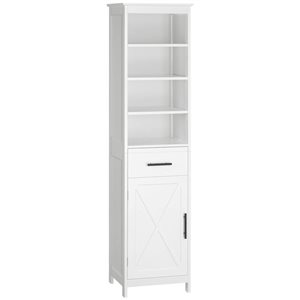 kleankin 15 D x 18 W x 68-in H White MDF Freestanding Bathroom Storage Cabinet w/ 3-Tier Shelf