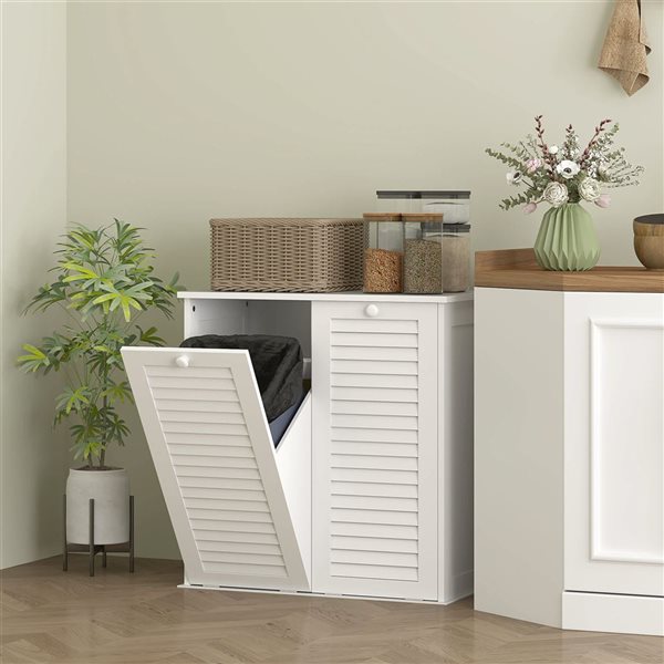HOMCOM 15 D x 28 W x 29-in H White MDF Freestanding Tilt Out Laundry Hamper Cabinet w/ 2 Baskets and 2 Doors
