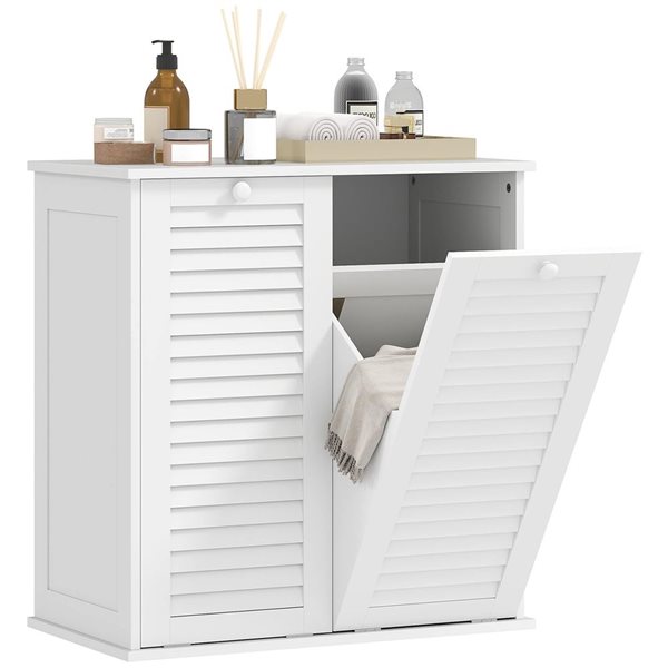 HOMCOM 15 D x 28 W x 29-in H White MDF Freestanding Tilt Out Laundry Hamper Cabinet w/ 2 Baskets and 2 Doors