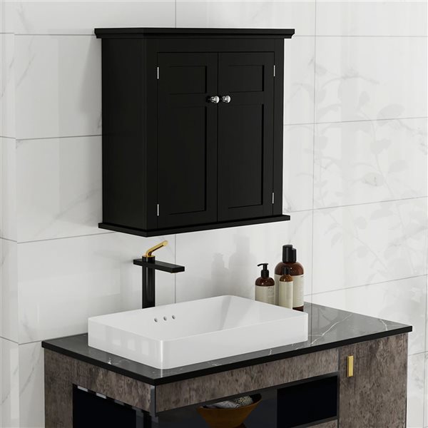 kleankin 9 D x 24 H x 23-in W Black Bathroom Wall Storage Cabinet w/ Shelves