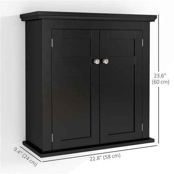 kleankin 9 D x 24 H x 23-in W Black Bathroom Wall Storage Cabinet w/ Shelves