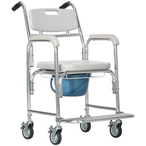 HOMCOM White Plastic Freedstanding Shower Commode Wheelchair w/ Padded Seat