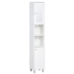 kleankin 11 D x 12 W x 71-in H White Particleboard Freestanding Tall Bathroom Storage Cabinet w/ Mirror